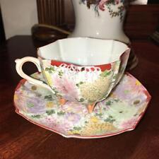 Antique Tea Cup Saucer Floral Hand Painted  Porcelain Ornate  Victorian Georgian picture