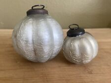 Pair Vtg Melon Shape Crackle Glass Christmas Decor Mercury Kugel Style Ornaments picture