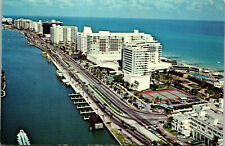 Vtg 1960s Hotel Row Collins Avenue Indian Creek Miami Beach Florida FL Postcard picture