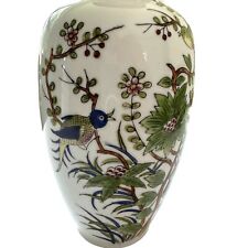 Japanese Hand Painted Vase Blue Birds Cherry Blossoms 10 picture