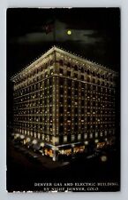 Denver CO-Colorado, Gas & Electric Building By Night, Antique Vintage Postcard picture
