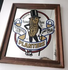 Vintage Planters Mr Peanut Advertisement Mirror Wooden Frame 17.5