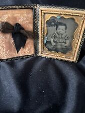 Victorian Dag Little Baby with Lock Of Hair 1800s Memento Mori Hair Art Mourning picture