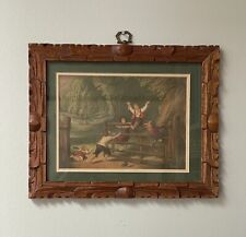 Victorian Antique Carved Wood Framed Picture Of Children At Play~10.75” x 9.5” picture