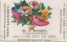 1800s Victorian Trade Card Troy Laundry Ticket W.F. Moodys Gents Furnishings picture