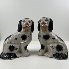 Vintage King Charlas Staffordshire Spaniel Dogs With Flower Basket set of 2 picture