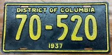 DECENT, REPAINTED 1937 Washington DC, District of Columbia LICENSE PLATE, 70-520 picture