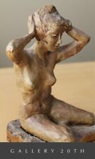 SUBLIME MID CENTURY NUDE SCULPTURE VTG FEMALE STATUE FIRED CLAY 1950'S GIRL picture