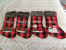 Buffalo Plaid Christmas Stocking MERRY HAPPY JOY HO HO Faux Fur Red &Black Large picture