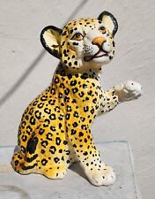 Mid Century Italian Hand Painted Majolica Ceramic Leopard Cub Statue 16