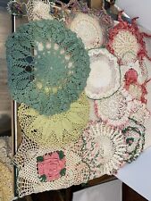 Lot of 14 VINTAGE CROCHETED DOILIES WHITE PINK GREEN Multiple Sizes CottageCore picture
