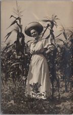Vintage 1910s Real Photo RPPC Postcard Pretty Young Lady in Corn Field / UNUSED picture