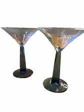 VTG Set of 2 Bombay Sapphire 4 Sided Twist Square Blue Stem Martini Glasses picture