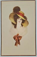 J Knowles Hare 1910 Beautiful Victorian Woman Lovely Hat Brooch Bow Postcard T13 picture