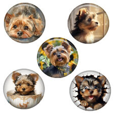 Set Of 5 Yorkie Magnets Yorkshire Terrier Art Print Mylar Button Style 1.25