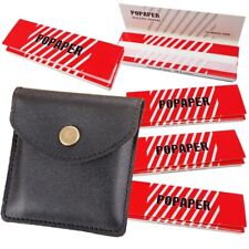 POPAPER 5 Booklets Red 70mm Cigarette Rolling Papers & Black Leather Ashtray Bag picture
