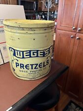 Rare Vintage Wege’s  Pretzel Chip Snack Can Hanover PA Metal Tin General Store picture
