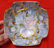 Vintage Toyo Blue & Pink Roses Golden Trinket Bowl Very Pretty Colors picture