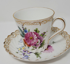 Carl Thieme Dresden Porcelain Hand Painted Fluted Cup Saucer Nymphenburg picture