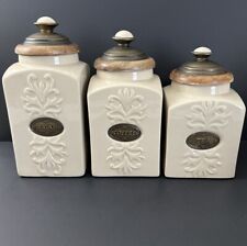 Set Of 3 Roma Collection Canisters By Jay Import With Wood Lids Sugar Coffee Tea picture