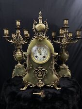Antique Clock ,French Onyx Clock &  2 Candleholder  , 1800s Works Amazing picture