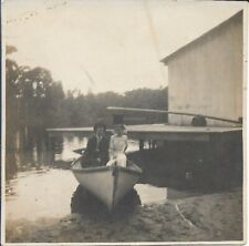 Old Florida Photograph 1920s Lady And Man On Rowboat River Nature 3 3/8 x 3 3/8 picture