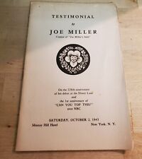 PROGRAM FROM TESTIMONIAL DINNER: JOE MILLER: MURRAY HILL HOTEL: '43: F picture