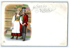 c1905 Traditional Dress Costume Greetings from Norway Antique Postcard picture
