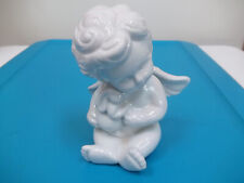 White Ceramic Angel Holding A Little Bunny-Indoor Decor or Garden Art/Yard Art picture