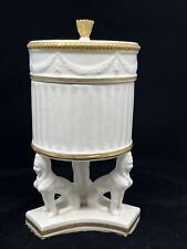 Vintage Mottahedeh White Porcelain Jar w/ Lid Egyptian Revival Sphinx Pedestal picture