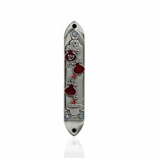 Pewter enameled Pomegranate Blue Red Stones - Mezuzah (3.5 Inches with Scroll) picture