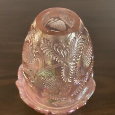 Fenton Pink Carnival Glass Strawberry Pattern Fairy Candle Tea Light Lamp 2 pcs. picture