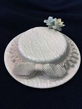 UNIQUE DRESDEN LACE 2 PIECE ROUND TRINKET HOLDER HAT SHAPE WITH FLOWERS ON TOP picture