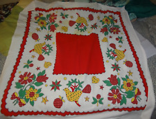 Vintage tablecloth whimsical flower chicken dots 46