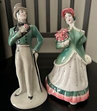Pair GOLDSCHEIDER Figurines Victorian Man & Woman Bachelor Carnation picture