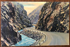 Linen Postcard Picturesque Cliffs And Highway In Thompson Canon Rocky Mtn Park picture
