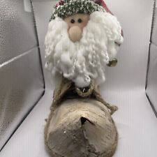Handmade Santa Head In Wooden Boot With Shoe Strings VTG picture