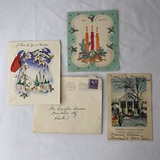 Vintage 1930's / 1940’s Lot Of 3 Christmas Cards Used Church Candles Snow Scene picture