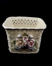 5.5 Tall Vintage Porcelain Planter Vase/ ROSES RIBBONS HEART CUT-OUTS Victorian  picture