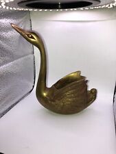 Vintage Antique Patina Solid Brass Small Swan Planter/Vase Excellent Condition picture