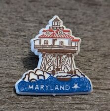 Maryland Thomas Point Lighthouse On White Plastic Travel/Souvenir Lapel Pin picture