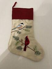 WELLESLEY MANOR HOLIDAY COLLECTION EMBROIDERED BIRDS 16” CHRISTMAS STOCKING picture