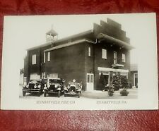 RPPC 1920s QUARRYVILLE PENNSYLVANIA FIRE CO WITH ANTIQUE FIRE TRUCKS picture