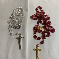 (2) Rosary Bright Red Glass Beads Saint Therese And AB Crystal Rosary Catholic picture
