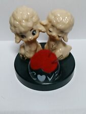 Vintage KITCH Lambs LOVE PIN CUSHION Valentine's heart figurine Hong Kong picture