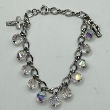 Vintage sterling silver aurora Borealis crystal rosary bracelet Catholic prayer picture