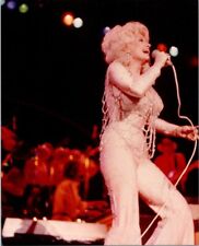 Dolly Parton vintage 1970's 8x10 press photo on stage in sequins singning picture