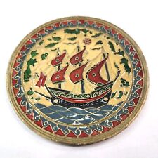 Cloisonne Brass Enamel Ship Small Plate Wall Hanging picture