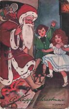 Santa Claus Steps Out of Chimney to Children by Sandford Tucks Oilette Postcard picture
