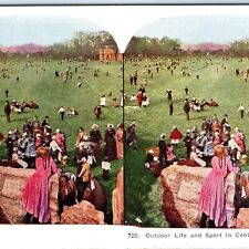 c1900s Central Park, New York City Victorian People Outdoor Life Stereo Card V18 picture